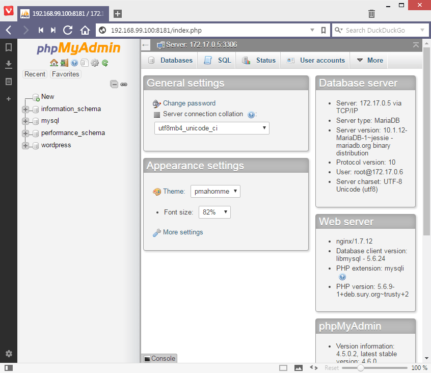 PHPMyAdmin interface